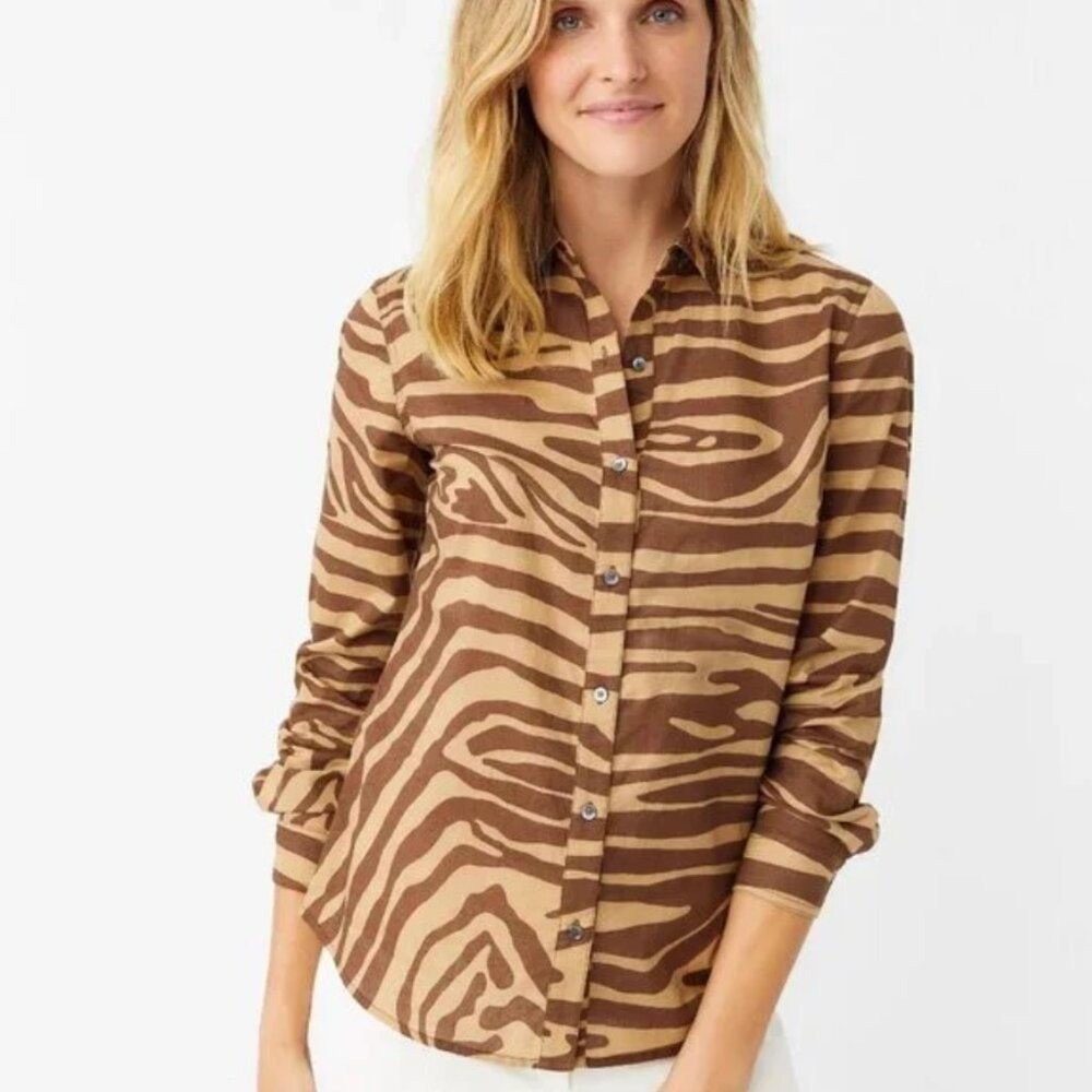 J. McLaughlin Lois Shirt Button Up Women's Small Brown Tan Animal Print Career - Picture 2 of 9